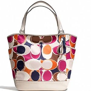 Used Coach Park Hand Drawn Scarf Print Tote